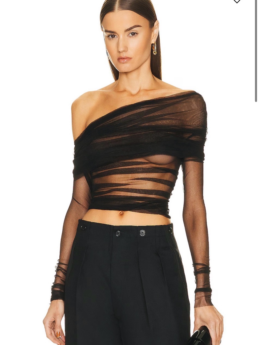 Christopher Esber Black Sheer Asymmetric One-Shoulder Crop Top